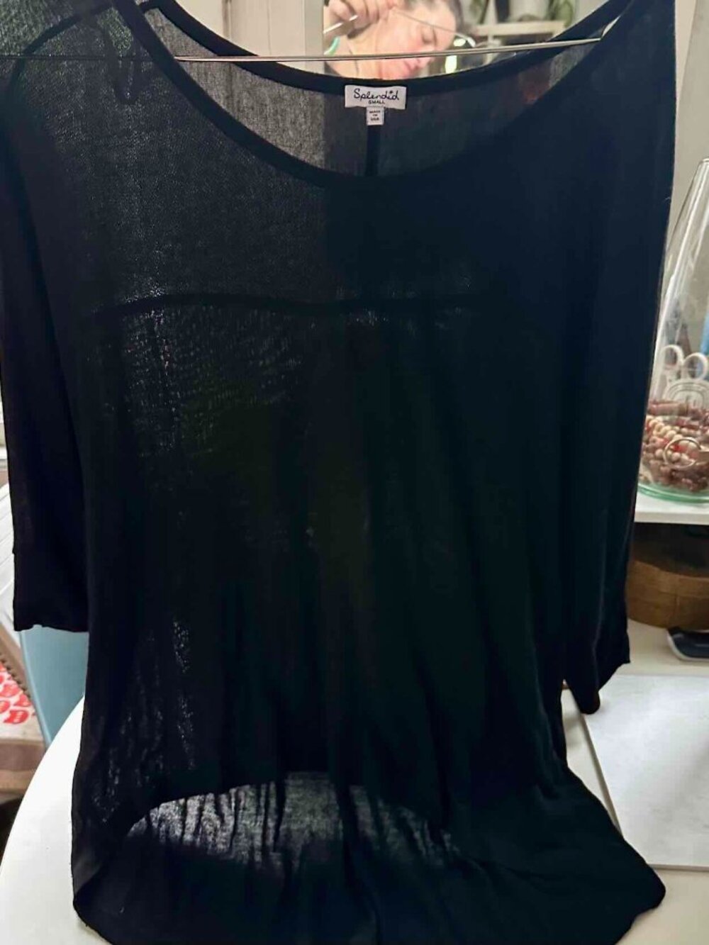 NWOT Black SPLENDID Blouse SwimCoverup StretchTop Dolman Sleeve Sheer Popover
